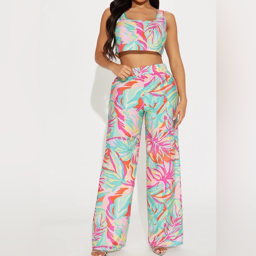 Colorful Tropical Print Women's Pant Set